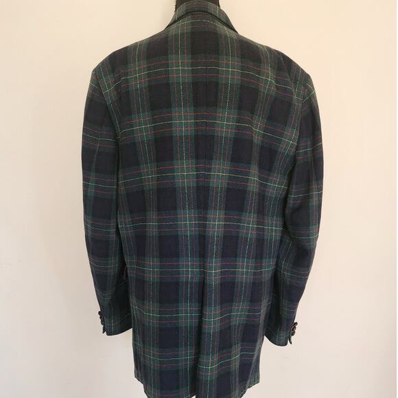 Vintage Navy and Green Plaid Wool 2 Button Blazer Holiday Inspired - Picture 2 of 10